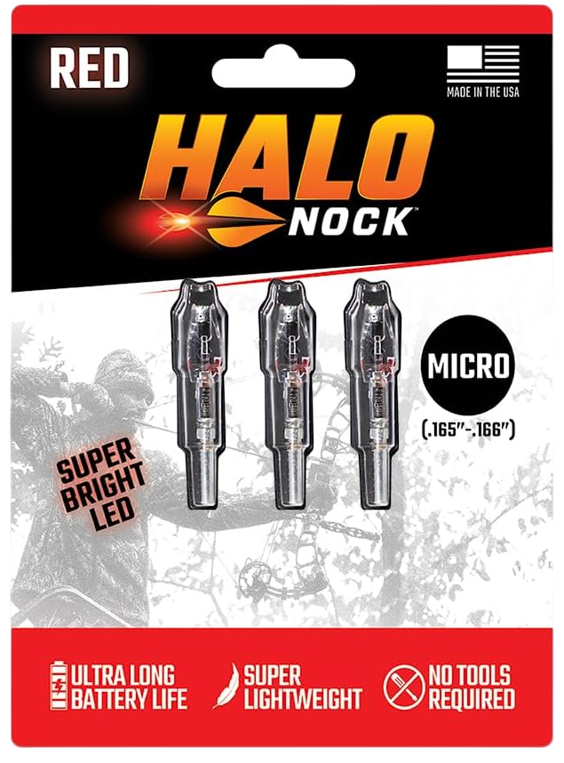 Micro Lighted Nocks Fits .165-.166 Internal Diameter Arrows, Red by Halo Nocks