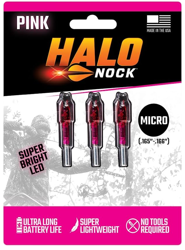 Halo Nocks Micro Lighted Nocks Fits .165-.166 Internal Diameter Arrows, Pink