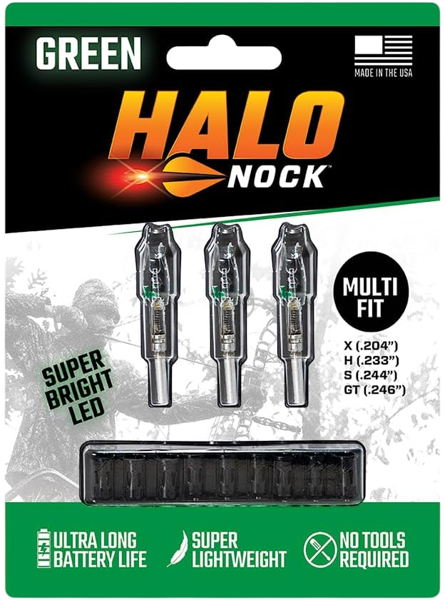 Halo Nocks Lighted Nocks Fits .204, .233, & .244-.246 Internal Diameter Arrows, Green